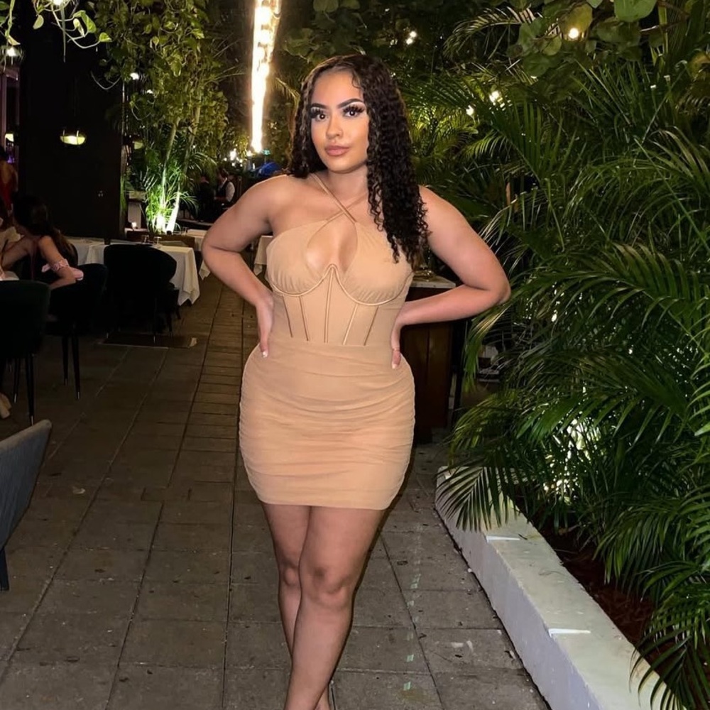 Nude Corset Underwire Ruched Mini Dress